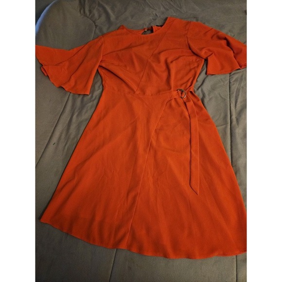 TOPSHOP Dress Womens 4 Orange Short Sleeve Midi Pencil Spring Fashion - Picture 1 of 8